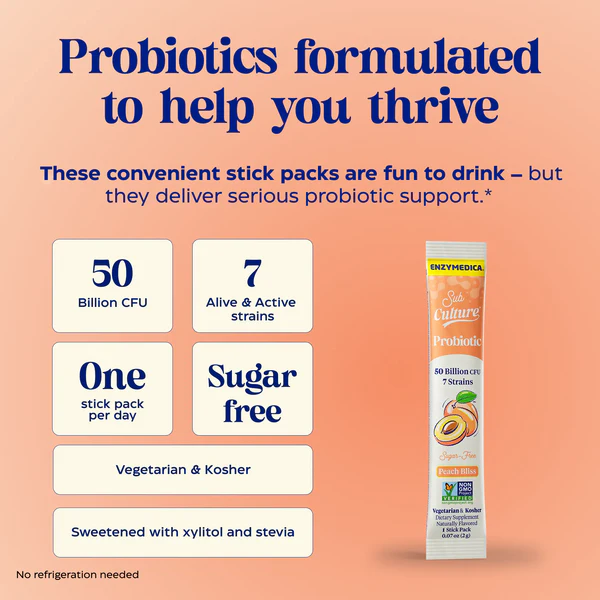 SubCulture™ Peach Bliss Probiotic Stick Packs | Enzymedica